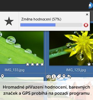 Hromadné přiřazení hodnocení, barevných značek a GPS probíhá na pozadí programu